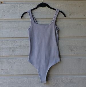 Abercrombie & Fitch Soft A&F Charcoal Gray Square Neck Ribbed Bodysuit Small